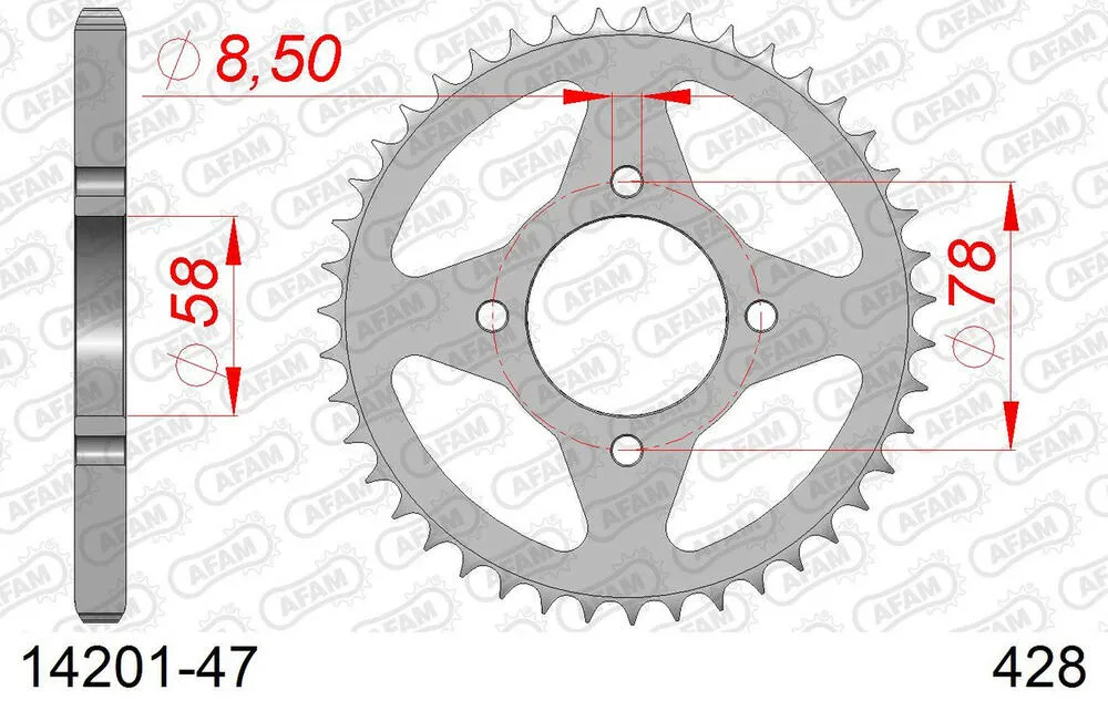 14201-47 AFAM Kettensatz Stahl 428 R1-G 14x47 - Suzuki RG 80 Gamma 1984-93 - 01407241