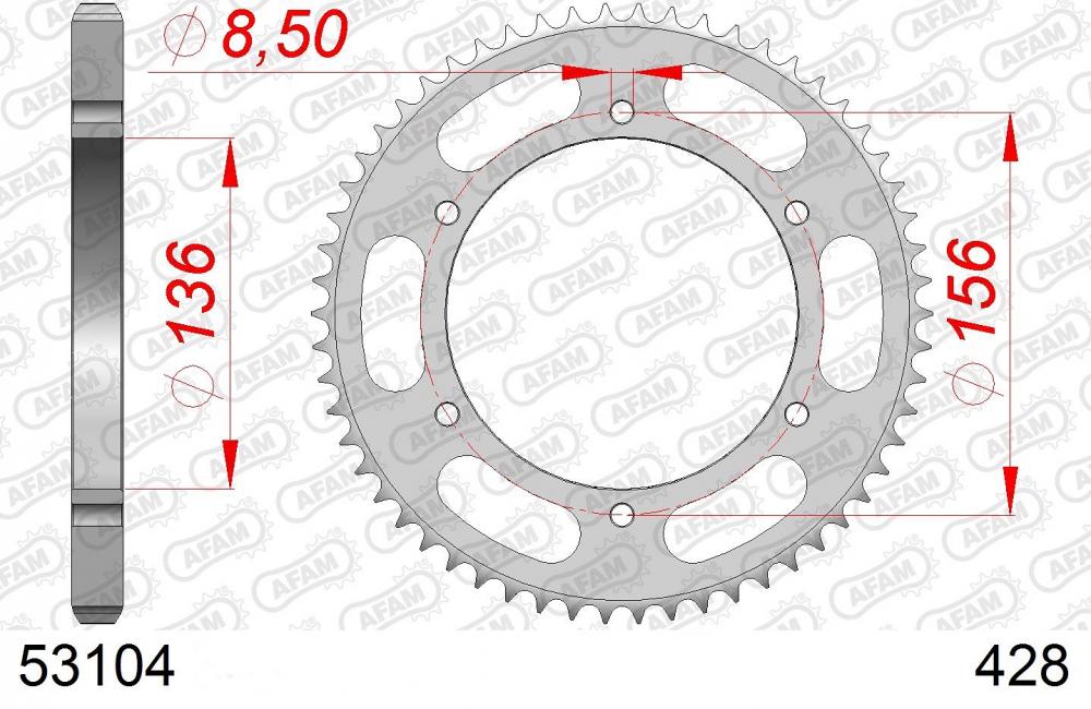AFAM_Racing_Kettenrad_Stahl_hinten___428___53104 AFAM Kettensatz Stahl 428 MX-G 14x61 - Fantic Caballero 125 Scrambler /Deluxe 2021-22