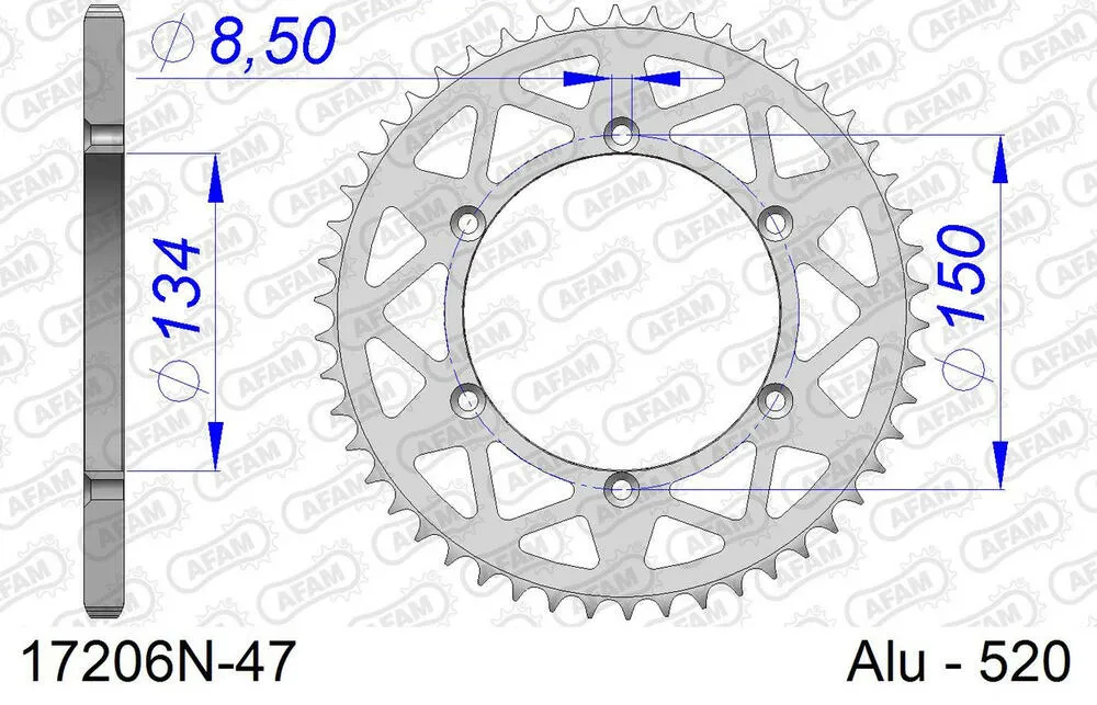 17206-N-47 AFAM Kettensatz Aluminium 520 MR2-G 12x47 - Kawasaki KX 125 1985 - 01713808