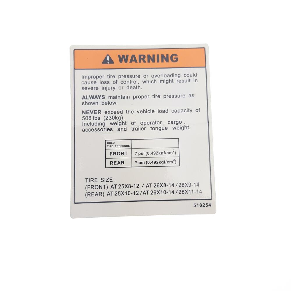 TGB LABEL, TIRE PRESSURE - 518254