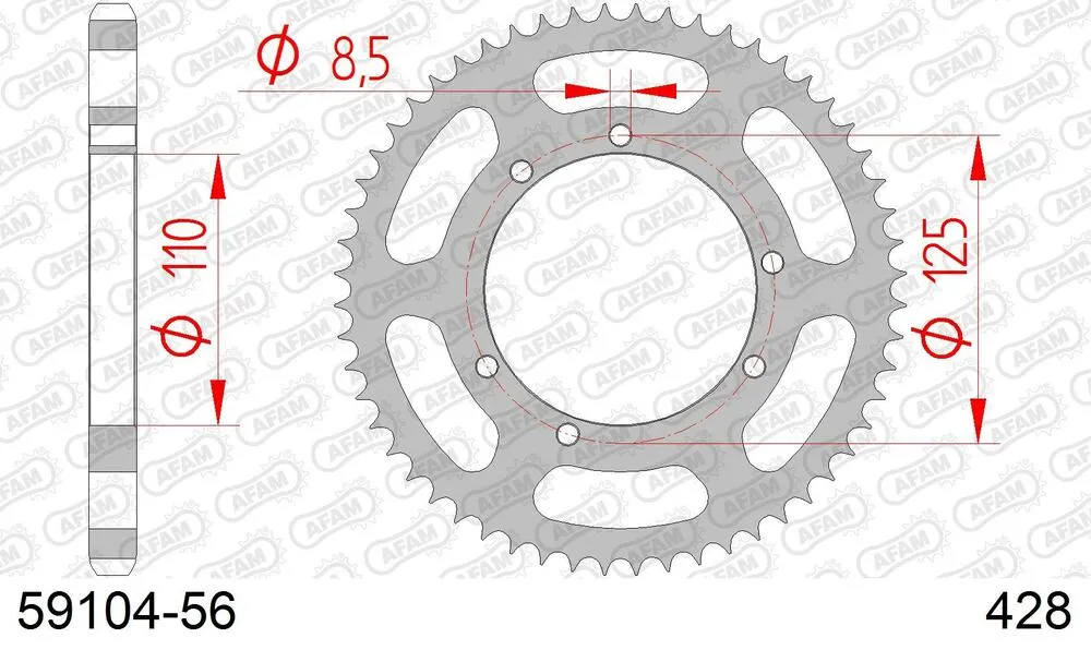 59104-56 AFAM Kettensatz Stahl 428 R1-G 12x56 - Sherco 50 Enduro 2002-22 - KIT108031