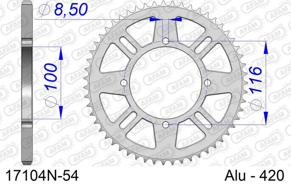 17104-N-54 AFAM Kettensatz Aluminium 420 MX2-G 13x54 - Kawasaki KX 80 1989-91 - 01707811