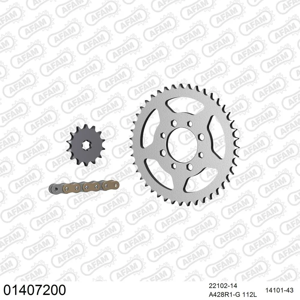 01407200 AFAM Kettensatz Stahl 428 R1-G 14x43 - Suzuki RG 80 1980-81 - 01407200