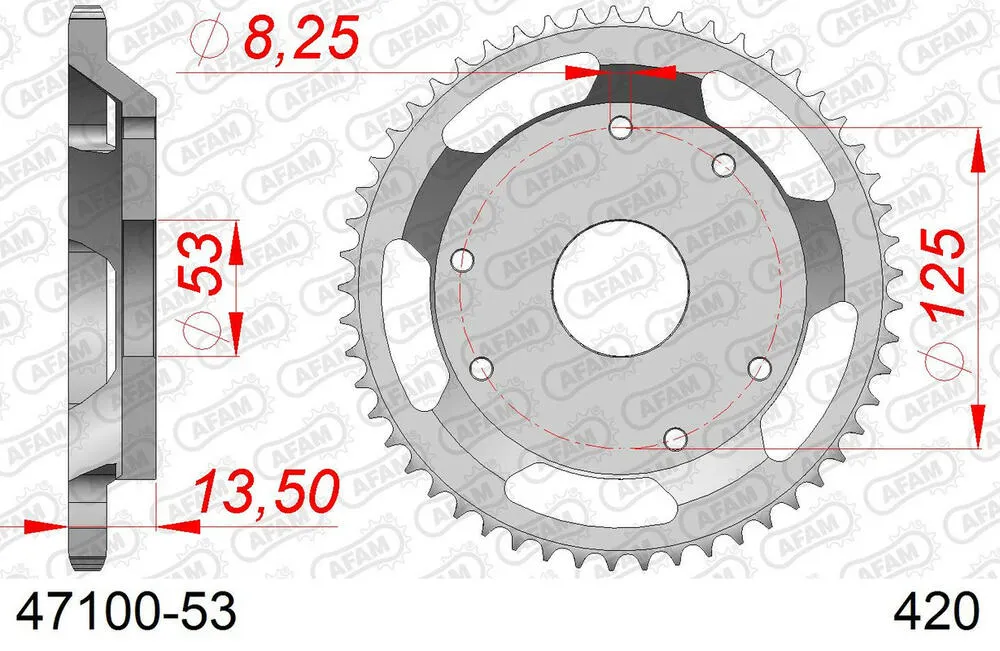 47100-53 AFAM Kettensatz Stahl 420 R1-G 12x53 - Derbi 50 Senda-R 1996-99 - 04701601