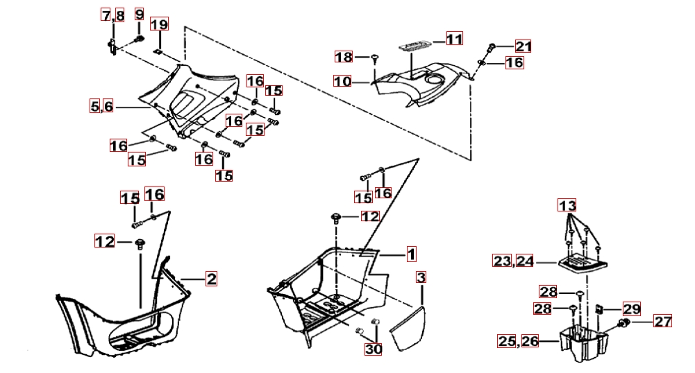Fußstützen und Tankabdeckung