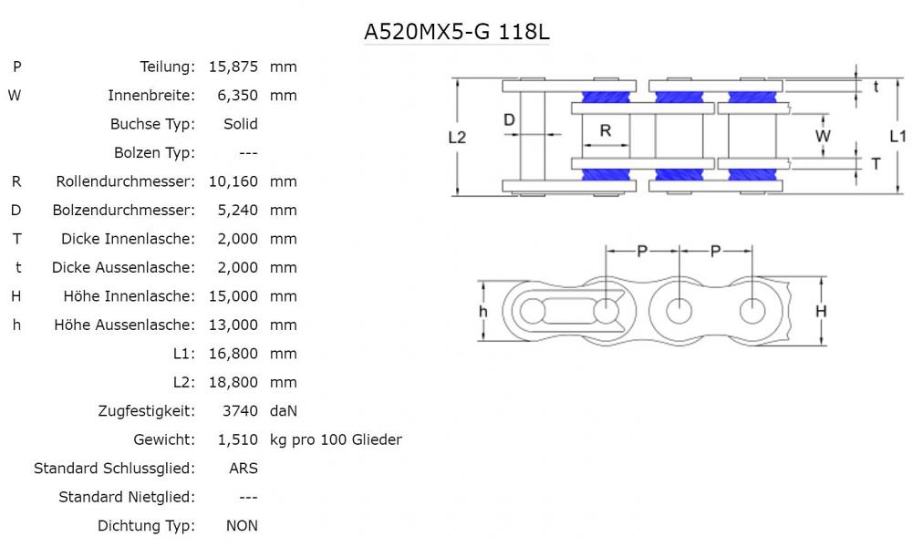 AFAM MX5-G Kette 520 gold-schwarz - 118 Glieder - Clip Schloß - Motocross