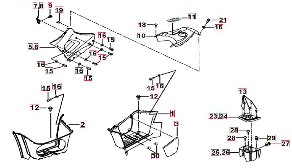 Fußstützen und Tankabdeckung