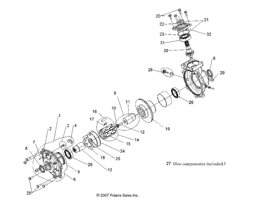DRIVE TRAIN, FRONT GEARCASE INTERNALS (BUILT 8/29/07 AND AFTER)