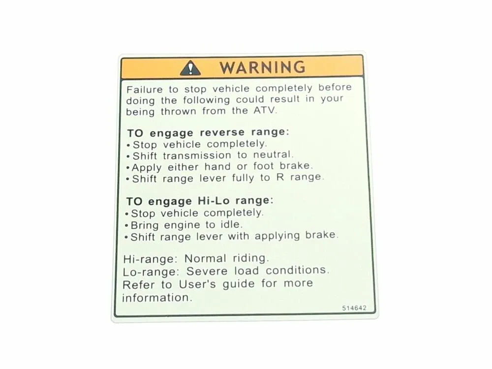 TGB LABEL, SHIFT RANGE. - 514642