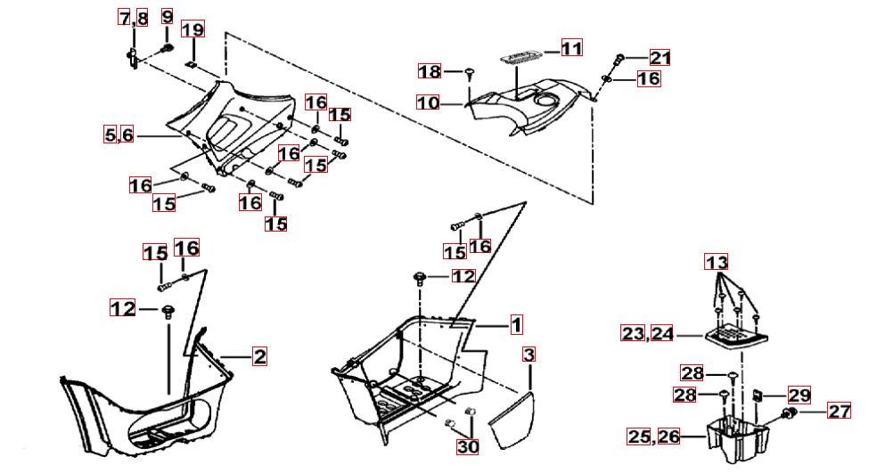 Fußstützen und Tankabdeckung
