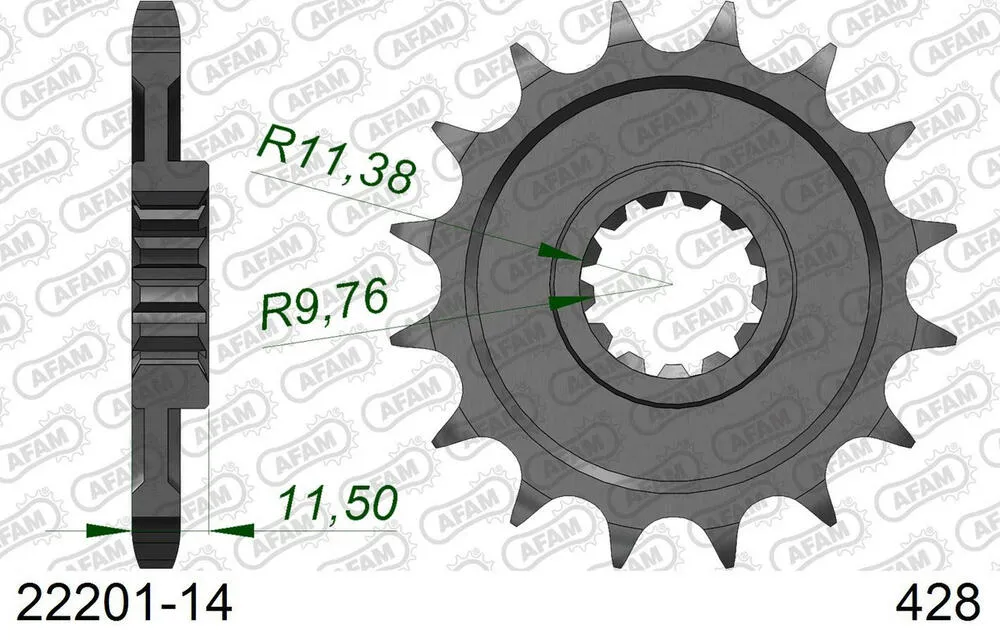 22201-14 AFAM Kettensatz Stahl 428 R1-G 14x57 - Suzuki DR-Z 125 L 2003-20 - 01413502