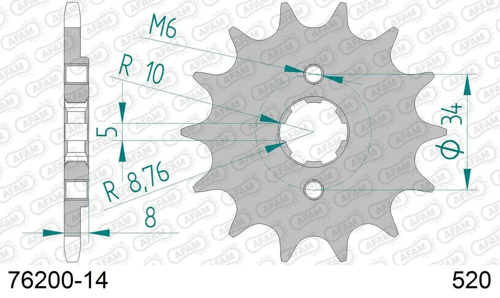AFAM Kettensatz Stahl 520 MR2-G 14x30 - Kymco MXer 50 2000-13 - KIT107741