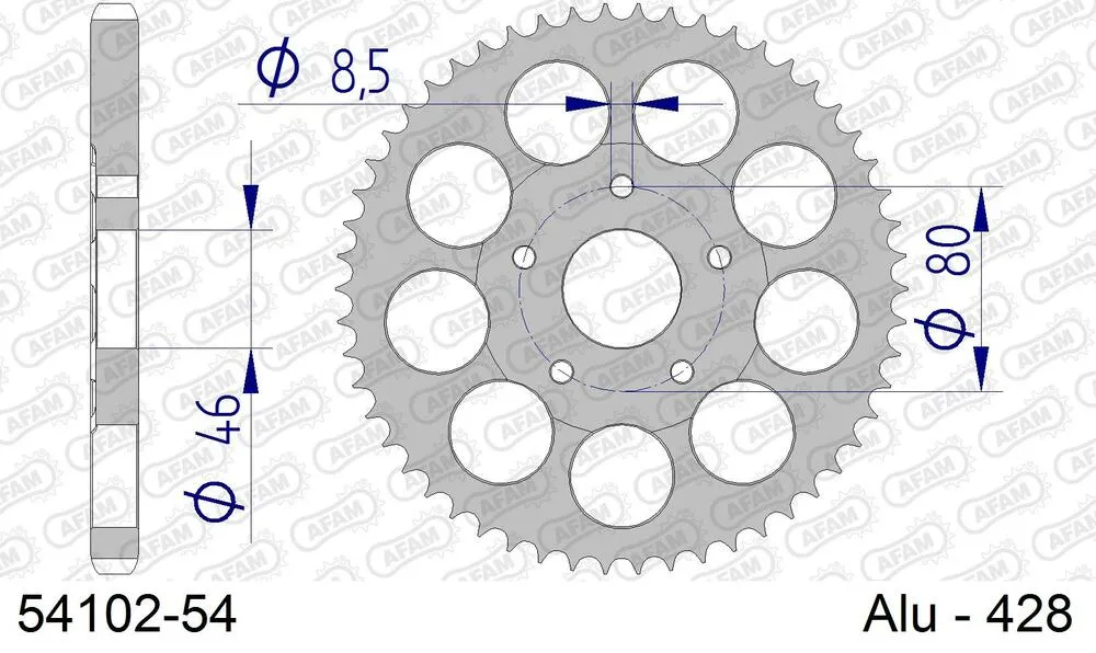 54102-54 AFAM Kettensatz Aluminium 428 R1-G 11x54 - Fantic 125 TX250 Trial 1978 - 05413676