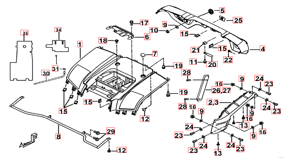 Heckverkleidung schwarz-matt/orange