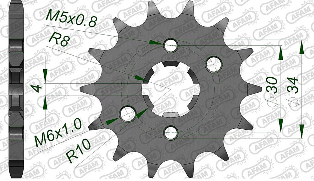 afam_ritzel_vorne_21207 AFAM Kettensatz Stahl 428 R1-G 14x50 - Yamaha XT 125 R 2005-11