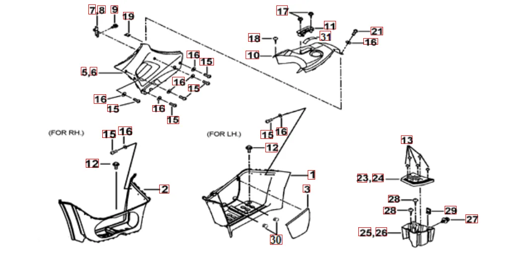 Fussstützen und Tankabdeckung
