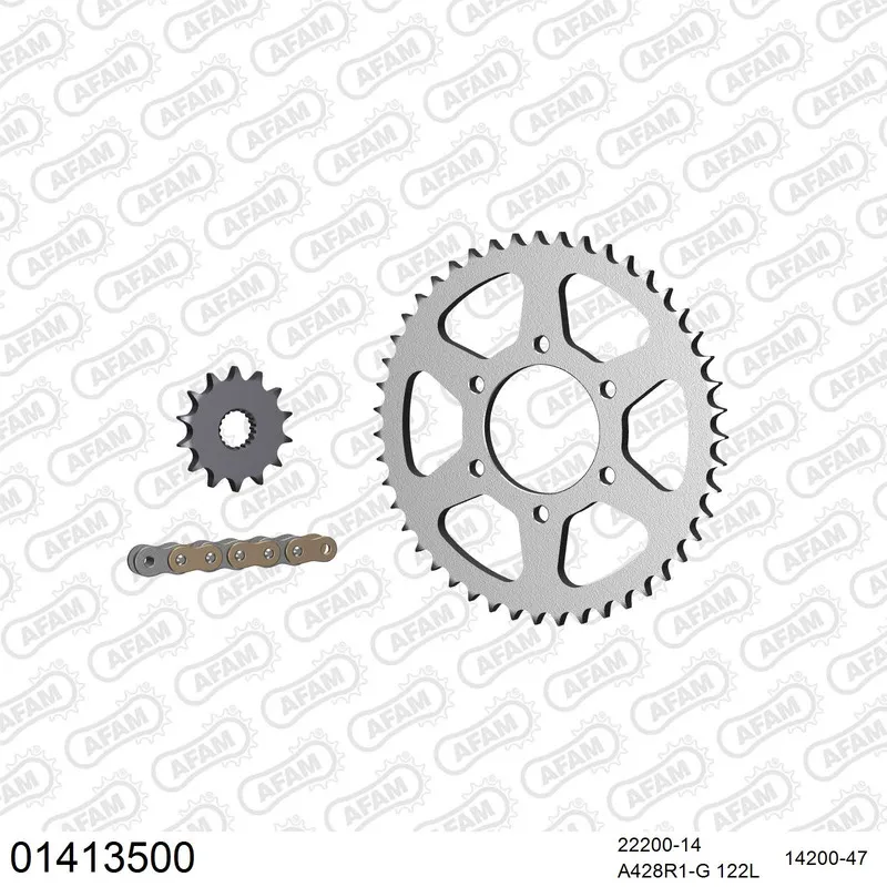 01413500 AFAM Kettensatz Stahl 428 R1-G 14x47 - Suzuki DR 125 S 1982-84 - 01413500