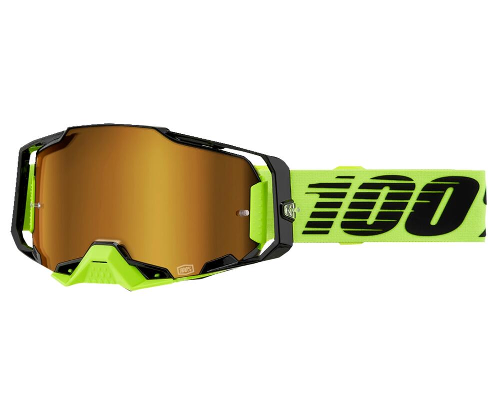 100% Crossbrille Armega - neon yellow / neon gelb - Gold verspiegeltes HD Glas