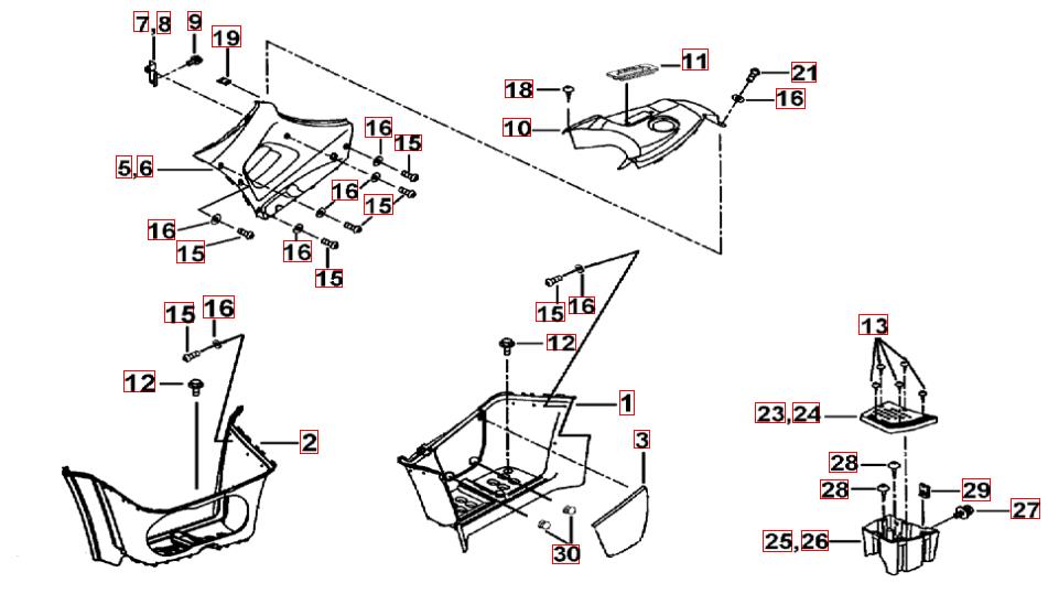 Fußstützen und Tankabdeckung